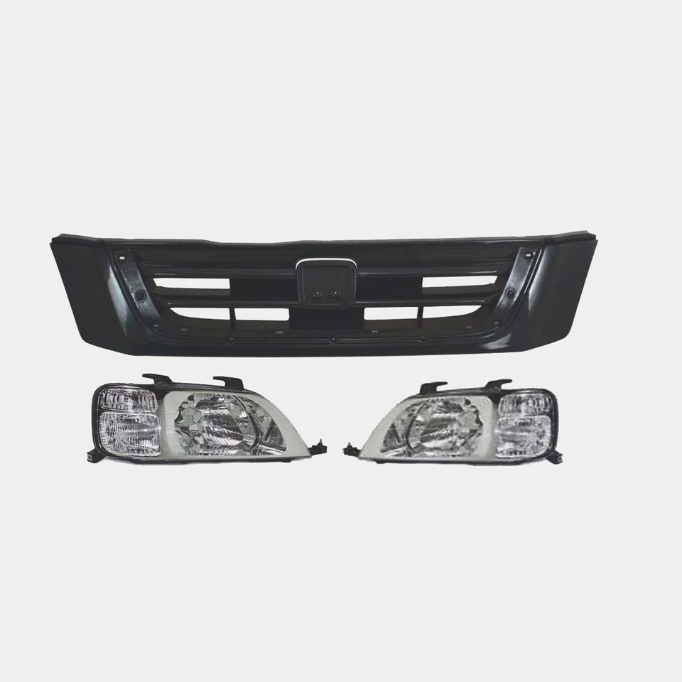Front Grille Black + Left Right Headlight For 1997-2001 Honda CR-V Set of 3 — 第 1/4 张图片