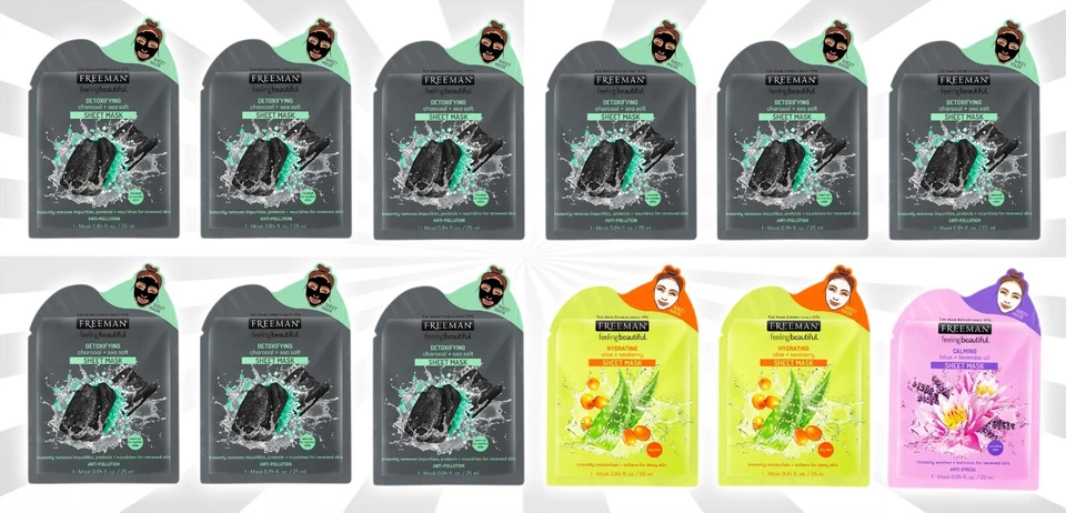 12 Freeman Charcoal Sea Salt, Aloe Seaberry & Lotus Lavender Facial Sheet Mask - Image 1 of 1