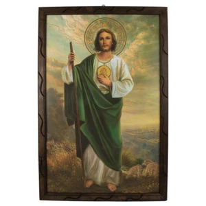 Arte de pared con marco de madera rústica Saint Jude 36"x24" - Decoración San Judas Tadeo - Imagen 1 de 1