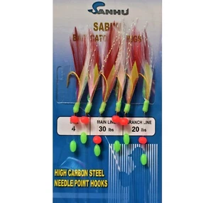 10 paquetes talla #4 plataformas de cebo sabiki 6 ganchos con pluma roja señuelos de agua salada - 486 - Imagen 1 de 2