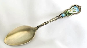 Magnolia Sterling Silver Souvenir Spoon Enameled White Flowers 4" - Picture 1 of 4