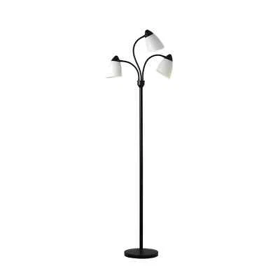 Mainstays 3 Head Adjustable Floor Lamp, Black with White Plastic Shades, Classi - Image 1 of 4