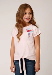 Roper Girls Pink 100% Cotton Milange Bead S/S T-Shirt - Picture 1 of 4