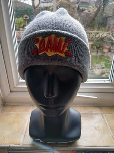 Grau "BAM!" Beanie Herren Mütze Einheitsgröße Neu ohne Etikett - Bild 1 von 6