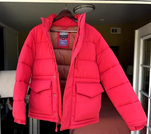J.Crew Nordic Puffer Jacket Men Primaloft Red Full Zip Winter Coat MEDIUM - Picture 1 of 9