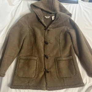 Abrigo forrado de piel de oveja Sherpa gamuza sintética marrón LL Bean para mujer talla S mascota - Imagen 1 de 12