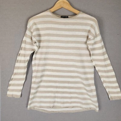 Suéter Eileen Fisher Mujer XS Blanco Beige Rayas Lino Tejido Abierto Ligero Foto 1 de 4