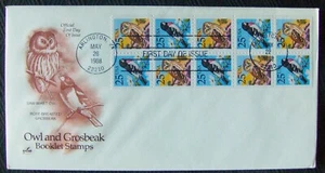 US FDC OWL and GROSBEAK SC #2284-85 with booklet pane 1988. - Picture 1 of 1