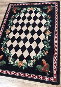 High Country Rooster Black Country Farmhouse Ranch Area Rug 4'x5'