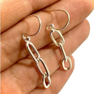 925 Sterling Silver Paperclip Dangle Earrings 3 Link Drop Hooks Lightweight Gift - Picture 1 of 6