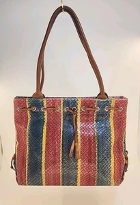 Vintage DOONEY & BOURKE MULTI COLOR TASSEL HANDBAG Striped Textured Leather - Picture 1 of 24