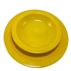 Vintage Melamine Texas  Ware  Plate P-49 & Dallas Ware Bowls B-75 Set Yellow - Picture 1 of 12