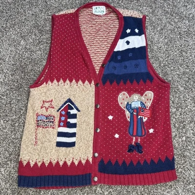 Vintage Women’s Quacker Factory Americana Red Knitted Sweater Vest Size Large - Image 1 of 4