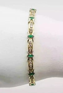 14K Yellow Gold Plated 8Ct Marquise Lab Created Emerald Women's Tennis Bracelet - Picture 1 of 5
