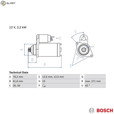 STARTER 0 986 020 270 FOR VW CARAVELLE/KOMBI/Bus/TRANSPORTER/Mk EUROVAN/Van 2.5L - Image 1 of 4