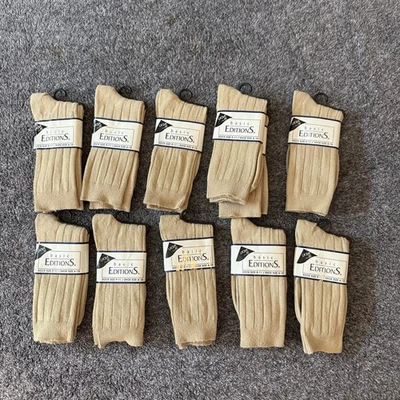 全新带标签 复古 Y2K 批量 10 对女式棉混纺船袜 米色 基本版 — 第 1/4 张图片