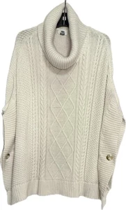 Poncho Suéter Azul Marino Antiguo Blanco Crema Talla XL - XXL Tejido con Cable Cuello Alto Mezcla de Algodón - Imagen 1 de 6