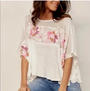 New! FREE PEOPLE Love Letter Embroidered Top MEDIUM Ivory OB725011 $128 - Picture 1 of 4