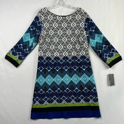 Donna Ricco Dress Womens 14 Shift Geometric 3/4 Sleeve Stretch Career NEW - Image 1 of 4