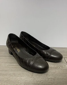 Vintage Chanel Brown Leather Quilted Pump Heels Uk 4 EU 37 - Picture 1 of 10