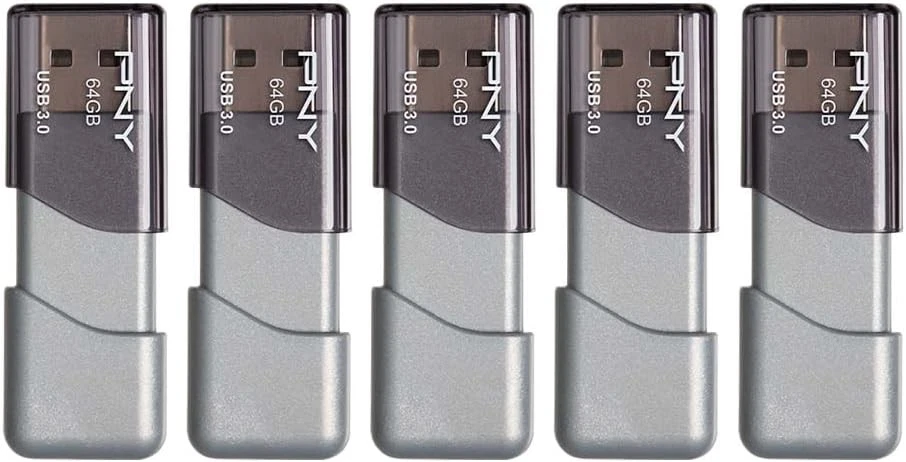 PNY 64GB Turbo Attaché 3 USB 3.0 Flash Drive, Silver (Pack of 5)  - Image 1 of 4