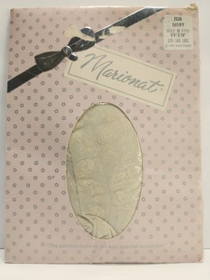 Vtg 1984 "Marionat" Ivory Rose Print Pantyhose Size "B" 5'4"-5'10" 125-160 Lbs - Image 1 of 4