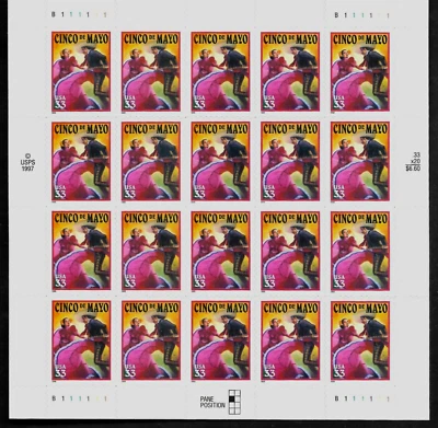 CINCO DE MAYO US #3309 VICTORY THE 1861 MEXICAN BATTLE OF PUEBLA 33c STAMP SHEET - Image 1 of 2