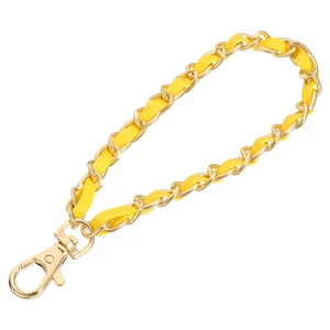 Leather Wristlet Strap, 7" Hand Wrist Lanyard Bag Key Chain, Gold+Yellow - Picture 1 of 7