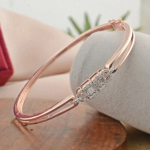 Baguette Lab Grown CVD Diamond Bangle Bracelet 18k Rose Solid Gold Gift 0.53 Ct - Picture 1 of 9