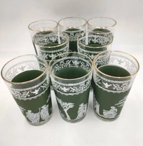Wedgwood Jasperware Jeanette Green Hellenic Trinkgläser 8 MCM Barware Gold - Bild 1 von 4