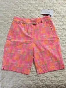 WOMEN'S LADY HAGEN GOLF SHORTS FLAT FRONT NEON PLAID ORANGE GREEN PINK SIZE 0 - Picture 1 of 13