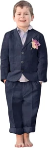 Boys Linen Suit 2 Piece Boys Summer Beach Suit Kids Wedding Tuxedo Blazer Set - Picture 1 of 20