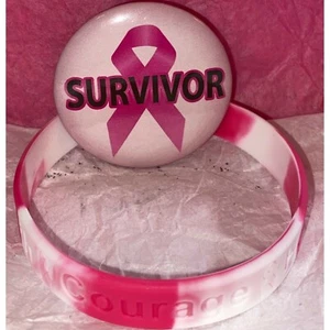 Breast Cancer Awareness Bracelet/Inspirational Button Pin Bundle - Picture 1 of 24