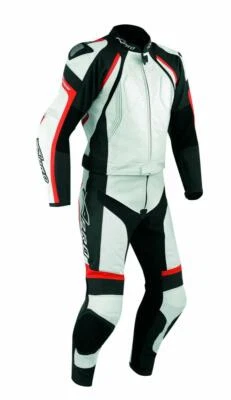 Combinaison Cuir Blouson Pantalon 2 pc. Moto Motard Racing Protections CE Red - Photo 1/2