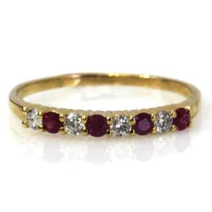 14k Yellow Gold Natural Red Ruby and Diamonds Eternity Wedding Women Band Ring - Picture 1 of 7