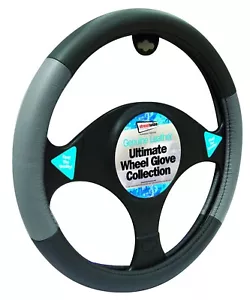 Schwarz & Grau Weich Echtleder Auto Autos Lenkradabdeckung Handschuh #10 - Bild 1 von 1