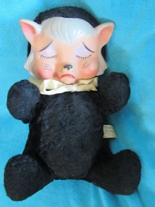 VINTAGE RUBBER FACE PLUSH KITTY BLACK CAT POUTING KNICKERBOCKER TAG BEAR RUSHTON - Picture 1 of 24