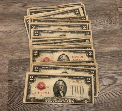 ☆1928 $2 Red Seal Bill Jefferson Dollars ☆Rare Certificate Two Old Note Money☆ Cover
