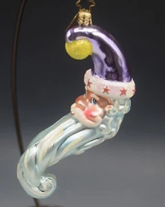 CHRISTOPHER RADKO SILBER HALBMOND WEIHNACHTSMANN GLAS ORNAMENT 02-0208-0 VINTAGE 6" - Bild 1 von 12