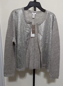Chico's Shae Sequin Heather Taupe Cardigan Mohair Open Sweater Size 4 XXL - Picture 1 of 9
