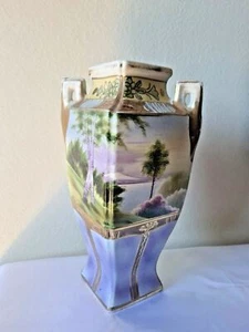 Antique Miyako Nippon Hand Painted Vase Landscape Scenes Trees River 12" Tall - Picture 1 of 11
