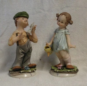 Vintage G. Pezzato Capodimonte Junge Trompete und Mädchen Bewässerungsdose Figur Italien - Bild 1 von 12