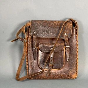 Vintage 60s 70s Hand Tooled Leather Hippie Boho Bag Shoulder Strap Crossbody - Picture 1 of 24