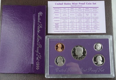 1990-S US Mint Proof Set 5 Coin Set OGP COA Original Government Packaging - Image 1 of 4