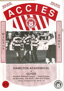 Hamilton Accies v Clyde 2nd April 1994 Scottish First Division - Picture 1 of 1