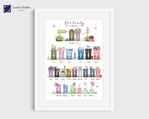 Personalised Family Tree Welly Print, Custom Family Tree Gift, Wall Hanging - Picture 1 of 11