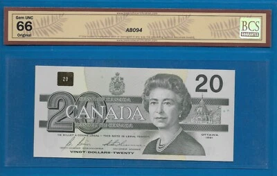 1991 - Billete de 20,00 dólares del Banco de Canadá BCS GEMA SIN CIRCULAR -66 ORIGINAL Foto 1 de 2