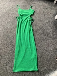 WOMENS GREEN RIBBED CUTOUT MAXI DRESS PLT 12. - Picture 1 of 2