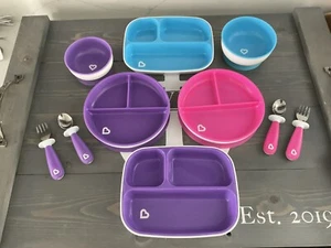 Munchin Suction Bowls, Divided Plates for Toddlers, Spoons and Forks Lot Of 10 - Picture 1 of 14
