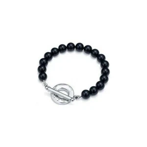 Atemberaubendes schwarzes Damen-Kiesel-Kugelarmband Armreif Modeschmuck Gliedermanschette UK - Bild 1 von 2